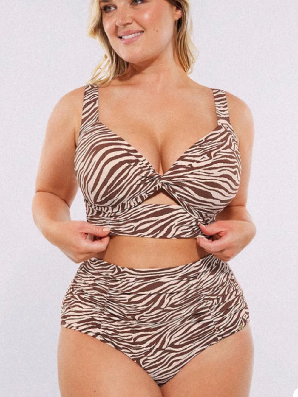 Twist-Front Bikini Top & High-Waisted Bottom Set zebra print